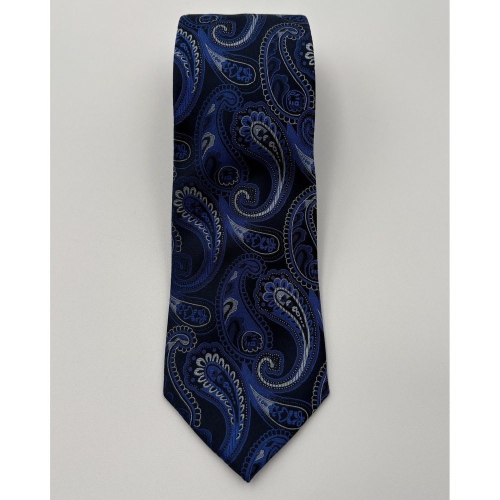 Bugatchi Men's Silk Tie Blue Silver Paisley Made in Italy Designer Luxury 3.5"